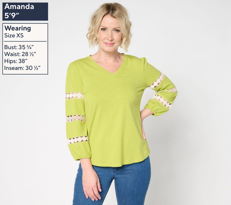 Belle by Kim Gravel Safari and Away Slub Knit Open Trim Top — View 3