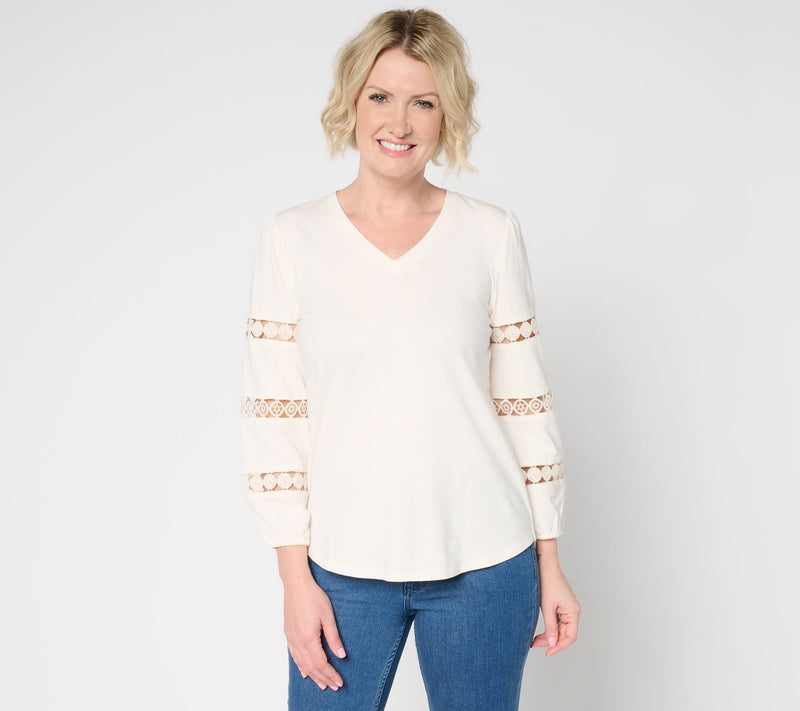Belle by Kim Gravel Safari and Away Slub Knit Open Trim Top — View 13