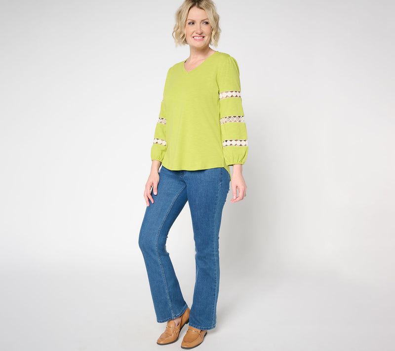 Belle by Kim Gravel Safari and Away Slub Knit Open Trim Top — View 5