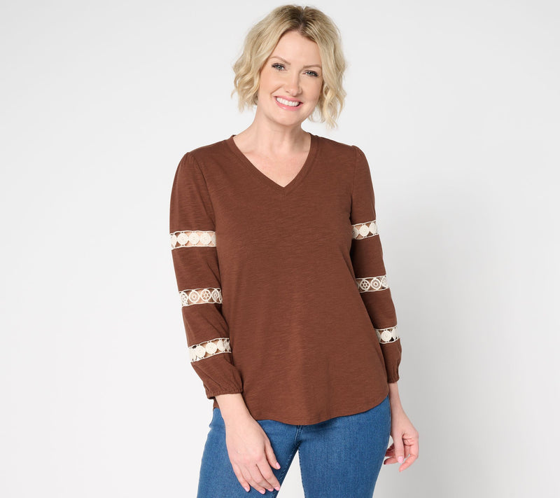 Belle by Kim Gravel Safari and Away Slub Knit Open Trim Top — View 16