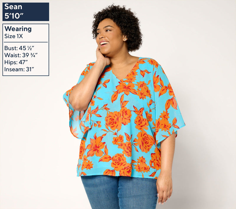 Belle by Kim Gravel Double Chiffon Handkerchief Sleeve Blouse — View 12