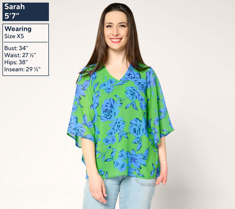 Belle by Kim Gravel Double Chiffon Handkerchief Sleeve Blouse — View 13