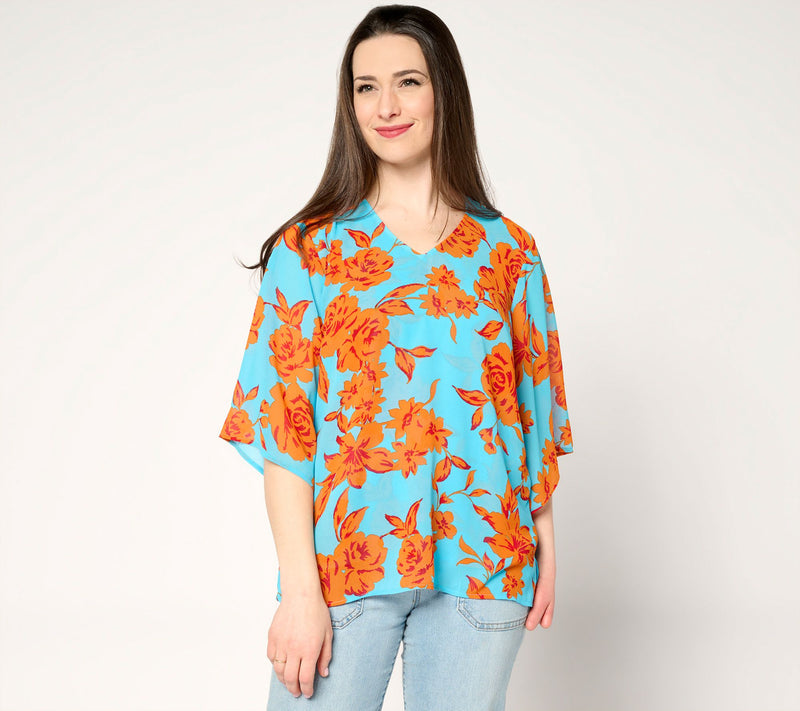 Belle by Kim Gravel Double Chiffon Handkerchief Sleeve Blouse — View 7