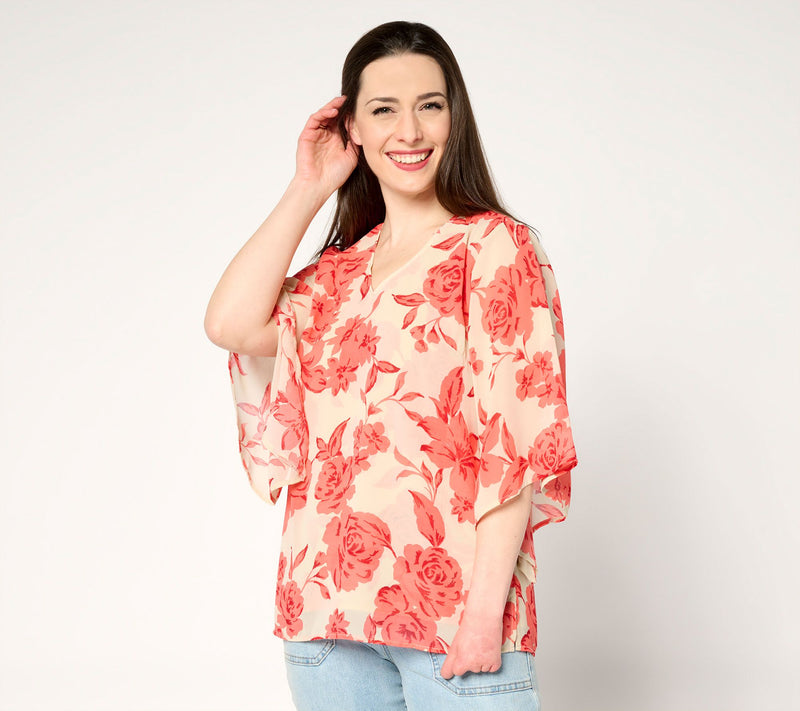 Belle by Kim Gravel Double Chiffon Handkerchief Sleeve Blouse — View 9