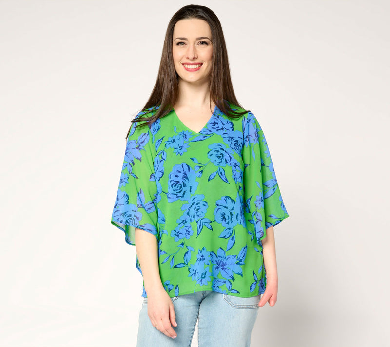 Belle by Kim Gravel Double Chiffon Handkerchief Sleeve Blouse — View 11
