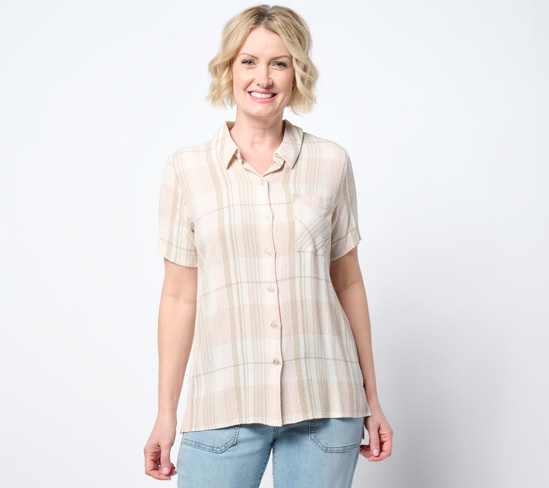 Belle by Kim Gravel Preppy Plaid Camp Shirt — View 11