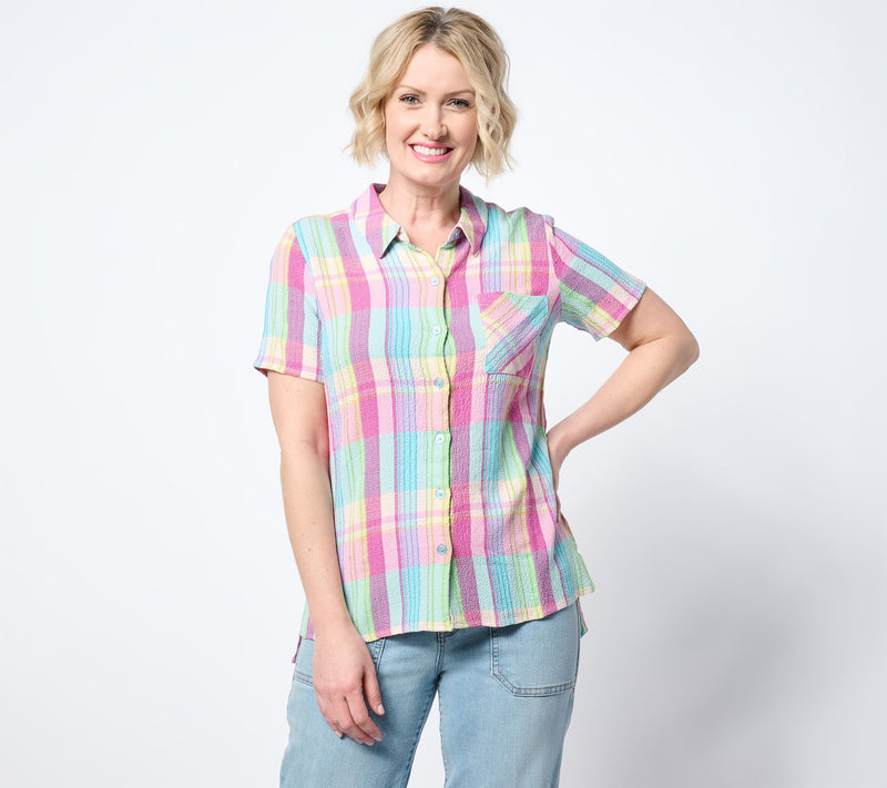 Belle by Kim Gravel Preppy Plaid Camp Shirt — View 12