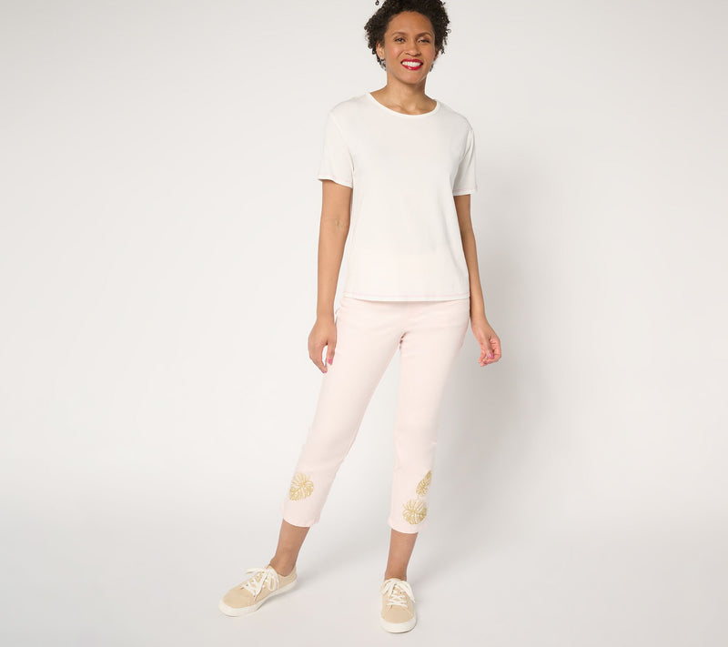 Belle by Kim Gravel Regular TripleLuxe Twill Gold Palm Crop Jeans — View 5