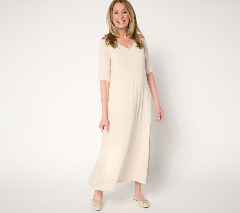Belle by Kim Gravel Regular Rayon Spandex Elbow Sleeve Maxi Dress — View 9