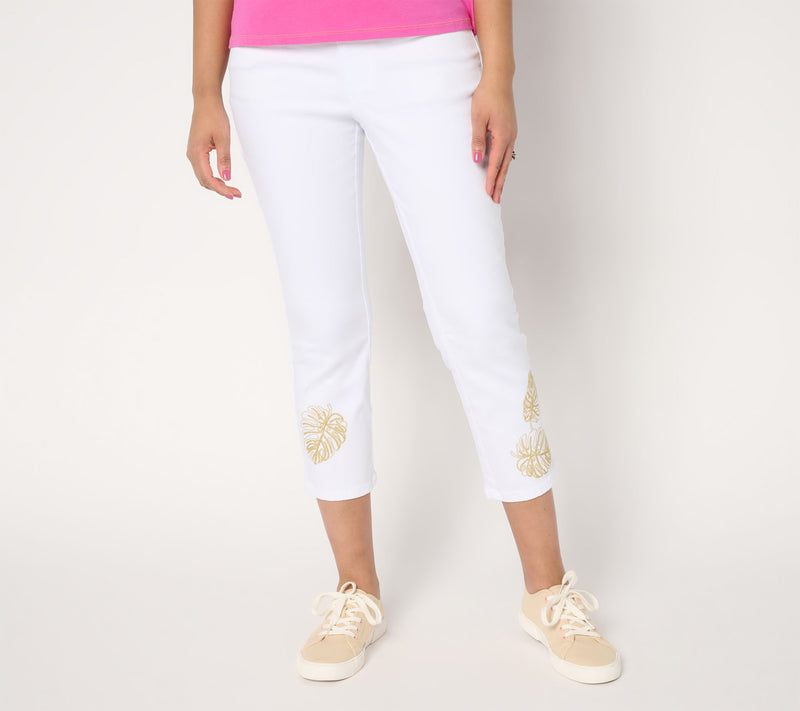 Belle by Kim Gravel Petite TripleLuxe Twill Gold Palm Crop Jeans — View 10