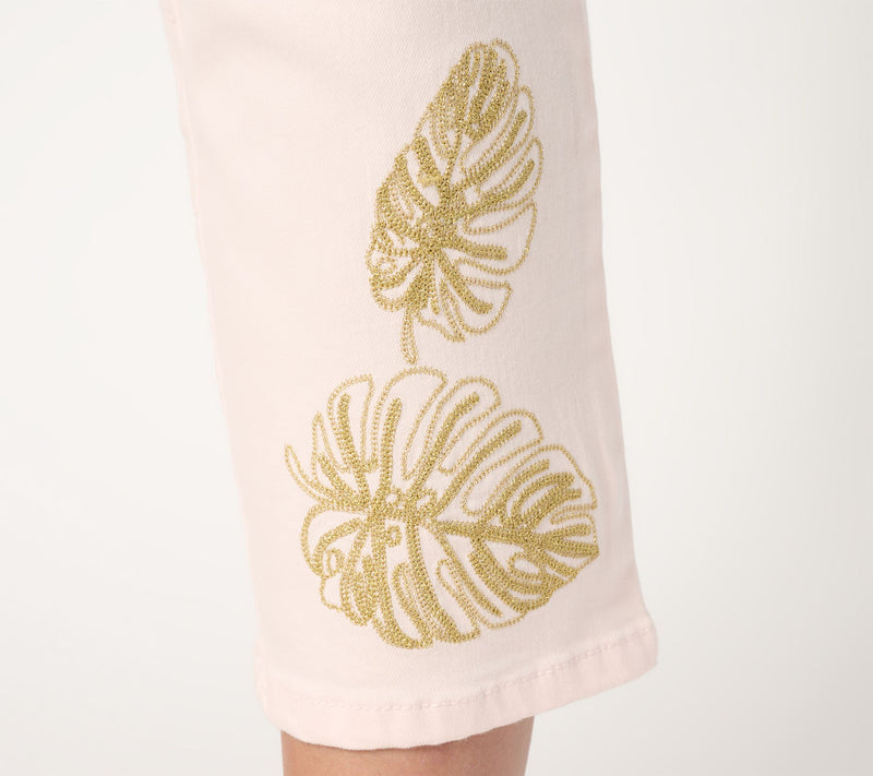 Belle by Kim Gravel Petite TripleLuxe Twill Gold Palm Crop Jeans — View 6