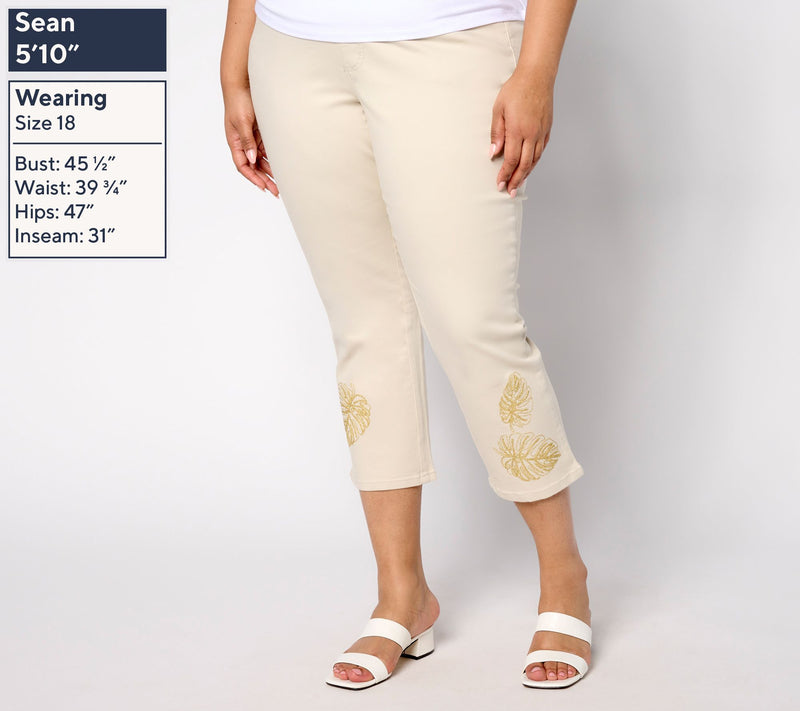 Belle by Kim Gravel Petite TripleLuxe Twill Gold Palm Crop Jeans — View 2