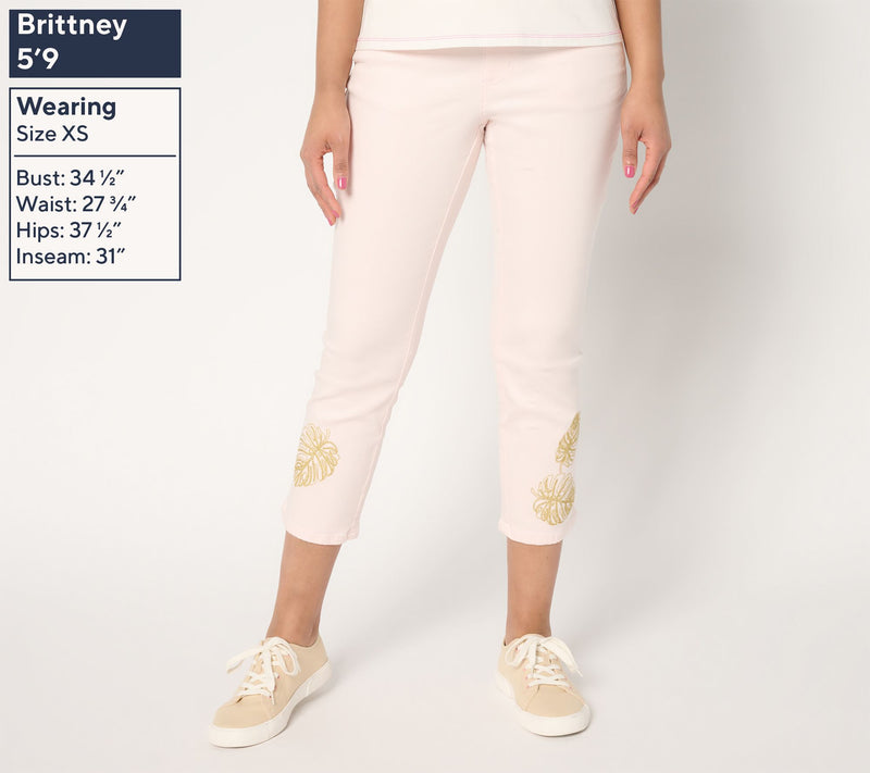 Belle by Kim Gravel Petite TripleLuxe Twill Gold Palm Crop Jeans — View 3