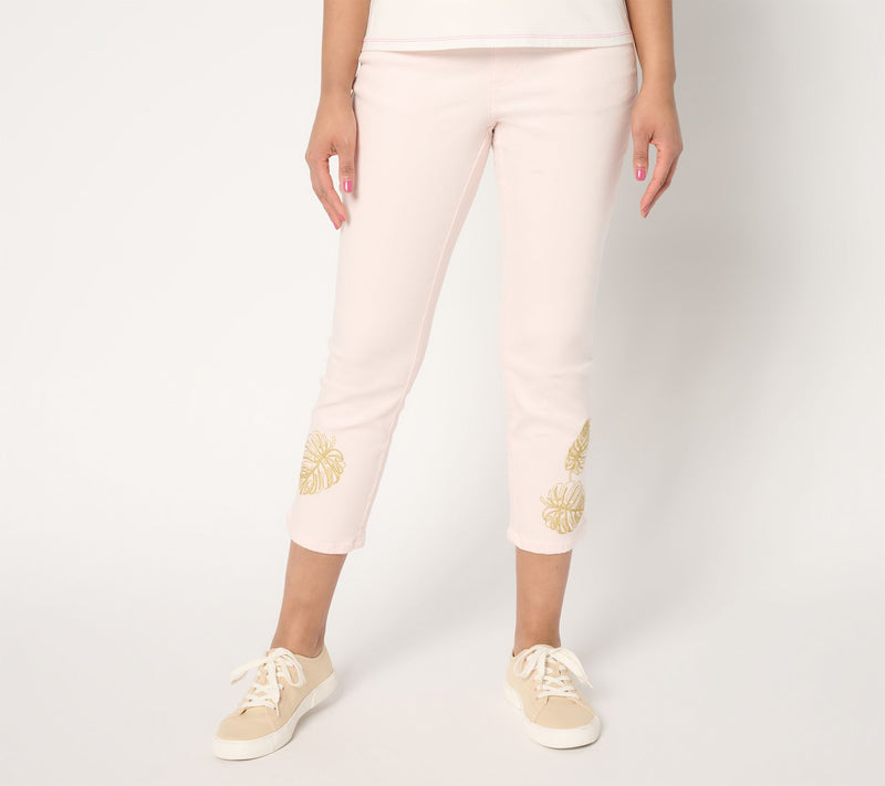 Belle by Kim Gravel Petite TripleLuxe Twill Gold Palm Crop Jeans — View 12