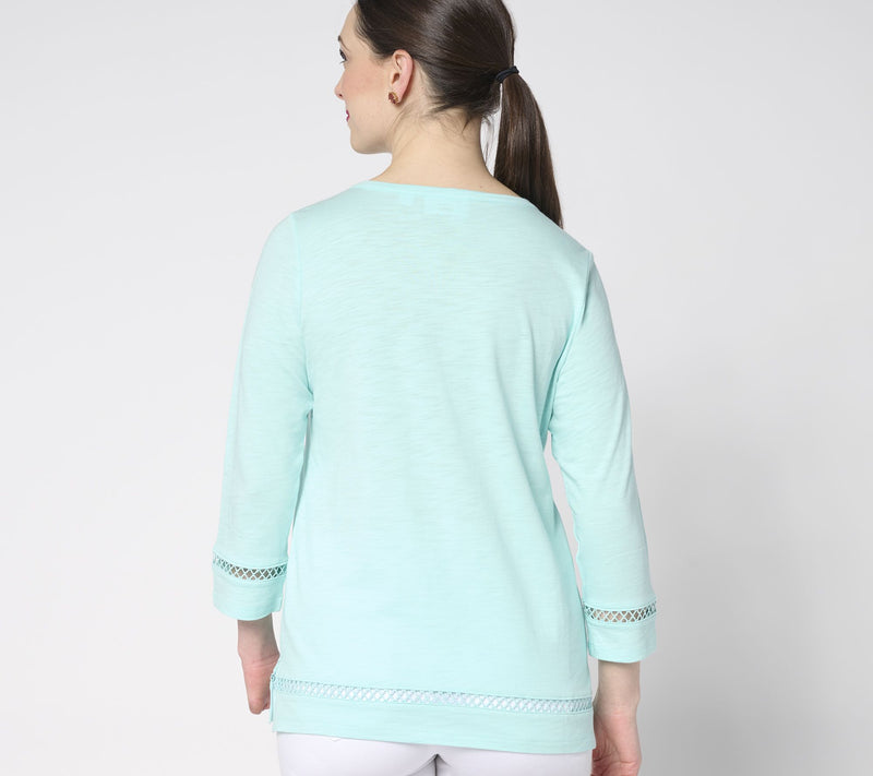 Belle Beach by Kim Gravel Slub Knit Breezy Bliss Open Trim Top — View 4