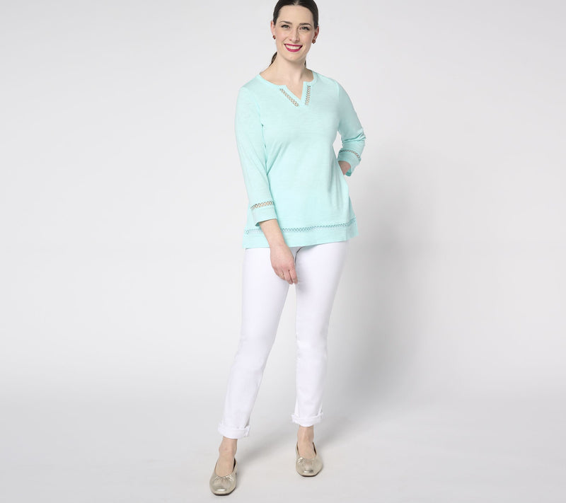 Belle Beach by Kim Gravel Slub Knit Breezy Bliss Open Trim Top — View 5