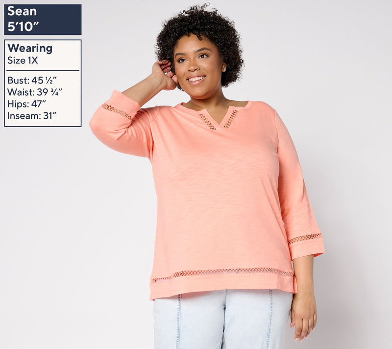 Belle Beach by Kim Gravel Slub Knit Breezy Bliss Open Trim Top — View 2