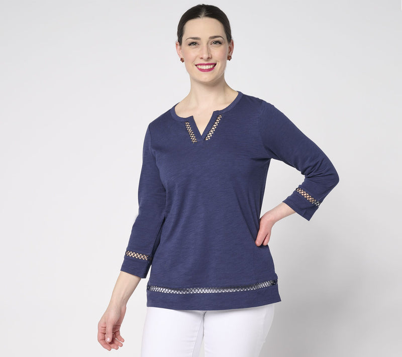 Belle Beach by Kim Gravel Slub Knit Breezy Bliss Open Trim Top — View 15