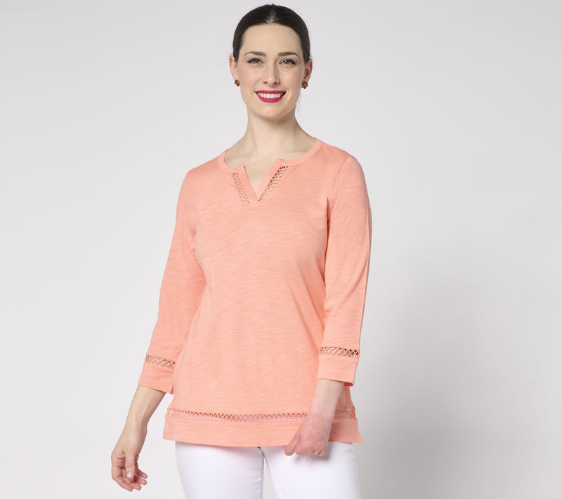 Belle Beach by Kim Gravel Slub Knit Breezy Bliss Open Trim Top — View 16