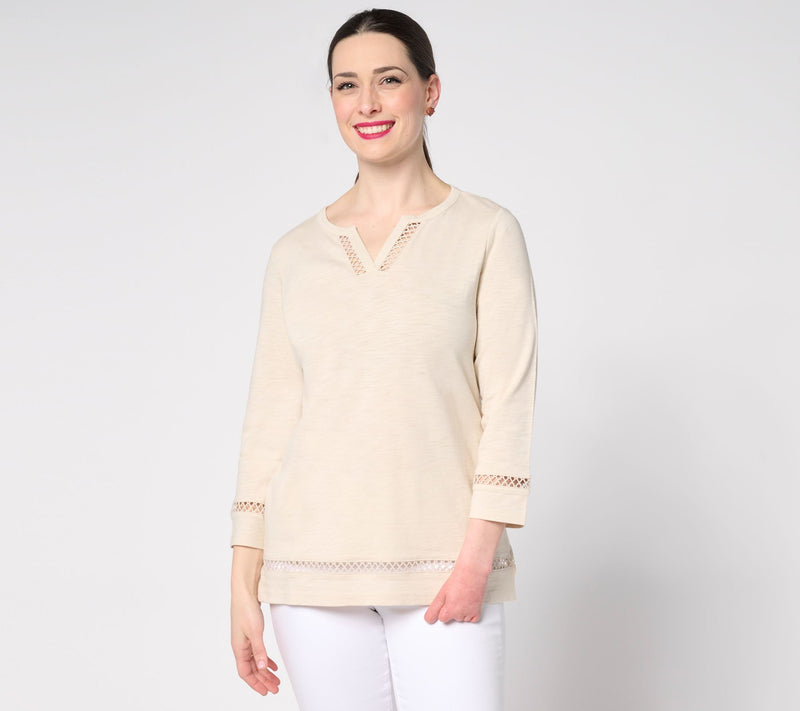 Belle Beach by Kim Gravel Slub Knit Breezy Bliss Open Trim Top — View 17