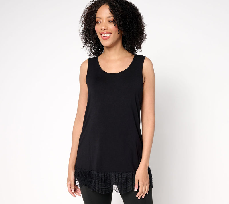 LOGO Layers by Lori Goldstein Knit Tank with Lace Trim — View 5