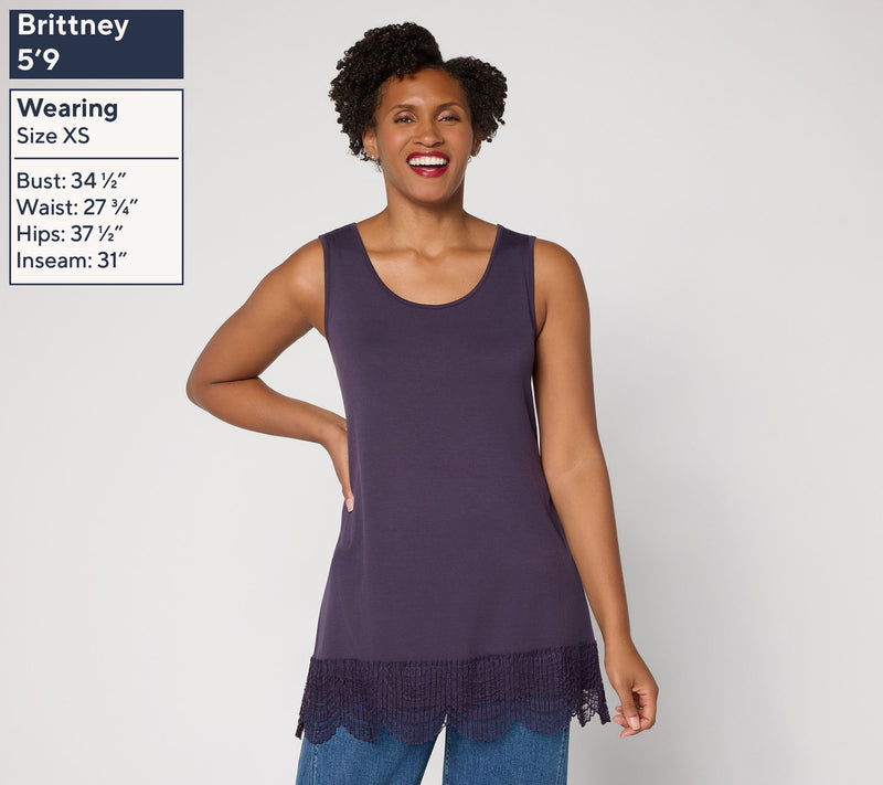 LOGO Layers by Lori Goldstein Knit Tank with Lace Trim — View 19