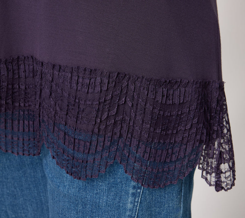 LOGO Layers by Lori Goldstein Knit Tank with Lace Trim — View 22