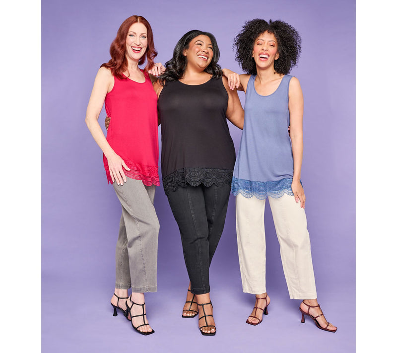 LOGO Layers by Lori Goldstein Knit Tank with Lace Trim — View 23