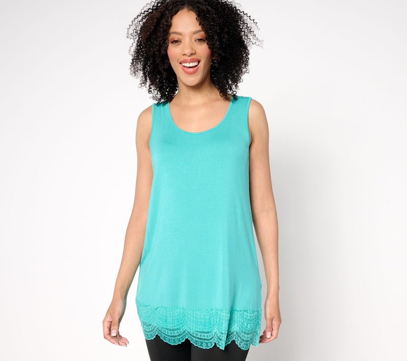 LOGO Layers by Lori Goldstein Knit Tank with Lace Trim — View 7