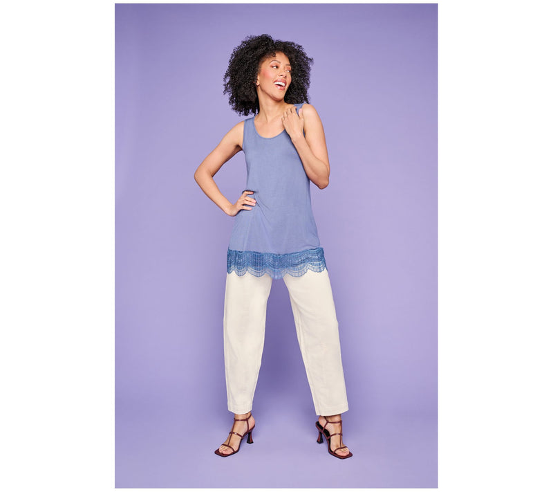 LOGO Layers by Lori Goldstein Knit Tank with Lace Trim — View 24