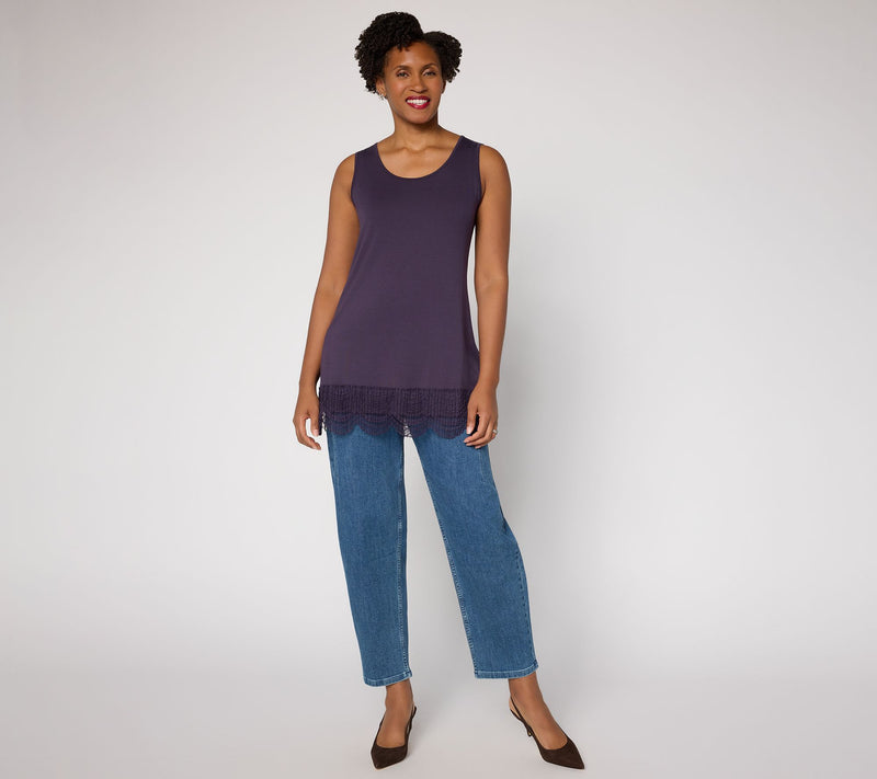 LOGO Layers by Lori Goldstein Knit Tank with Lace Trim — View 21