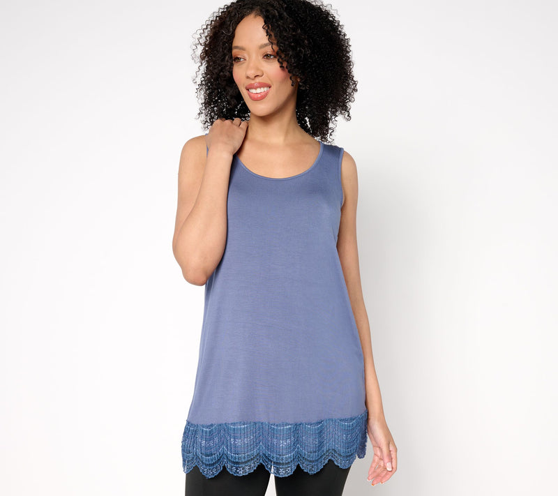 LOGO Layers by Lori Goldstein Knit Tank with Lace Trim — View 15