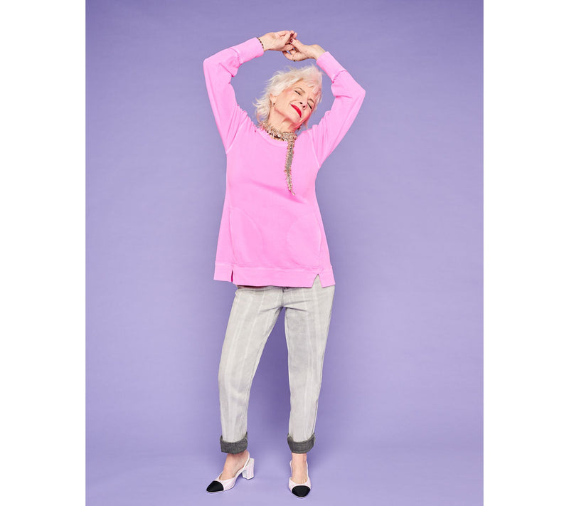 LOGO by Lori Goldstein Sweatshirt with Raw Edge and Seam Detail — View 9