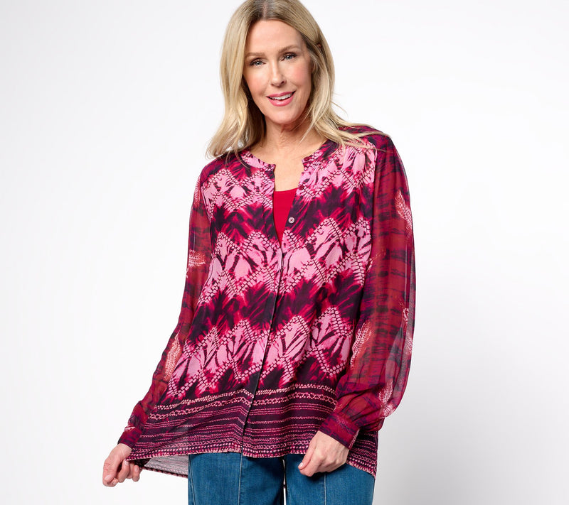 LOGO by Lori Goldstein Printed Chiffon Blouse with Knit Tank — View 12