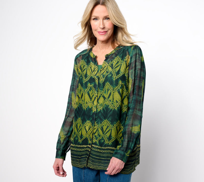 LOGO by Lori Goldstein Printed Chiffon Blouse with Knit Tank — View 13