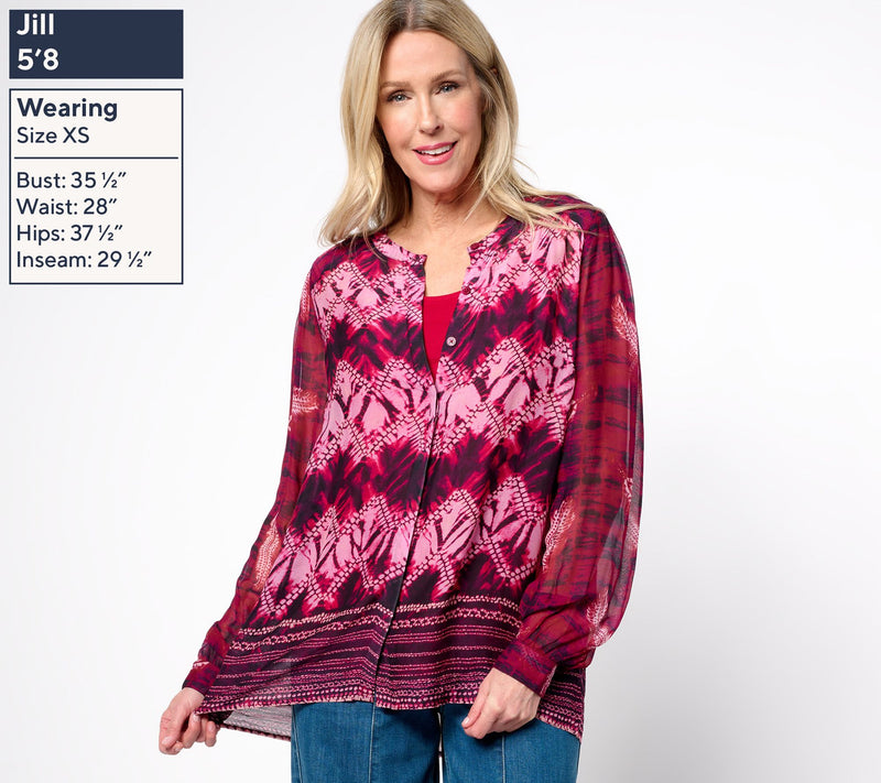 LOGO by Lori Goldstein Printed Chiffon Blouse with Knit Tank — View 3