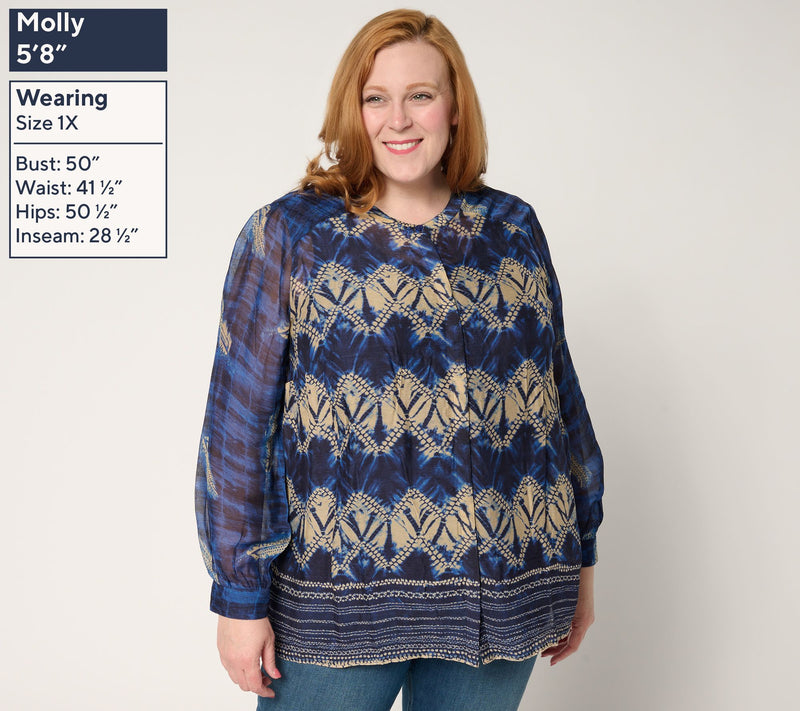 LOGO by Lori Goldstein Printed Chiffon Blouse with Knit Tank — View 2