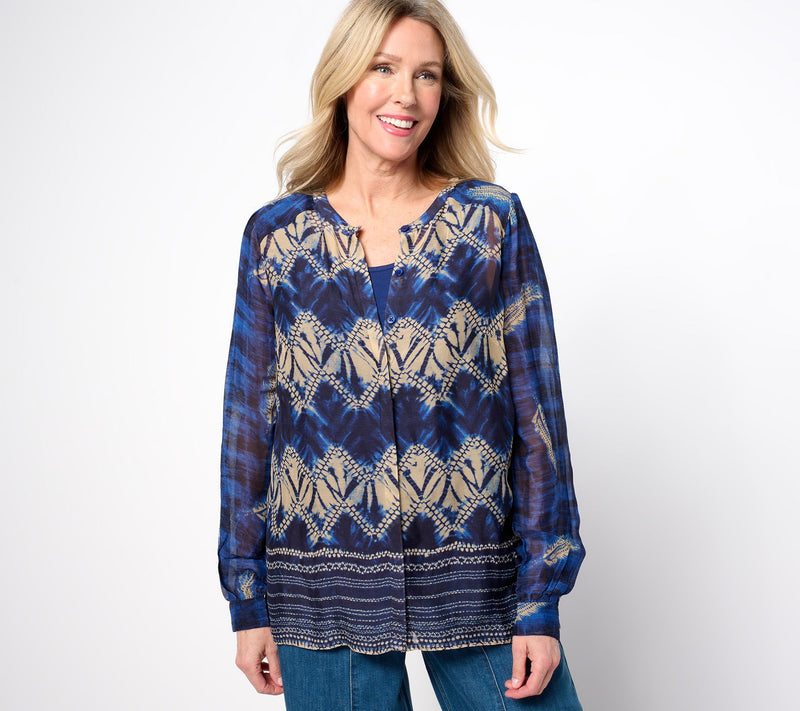 LOGO by Lori Goldstein Printed Chiffon Blouse with Knit Tank — View 14