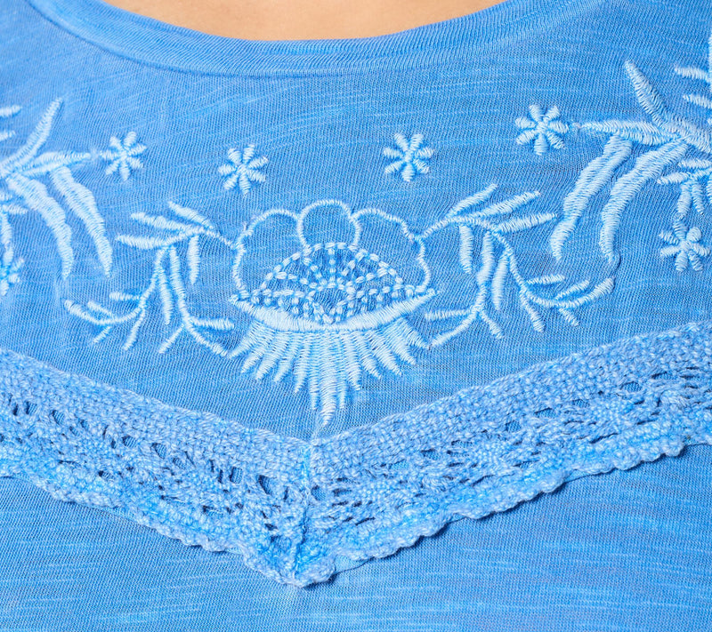LOGO Lavish by Lori Goldstein 100% Cotton Short Sleeve Embroidered Top — View 6