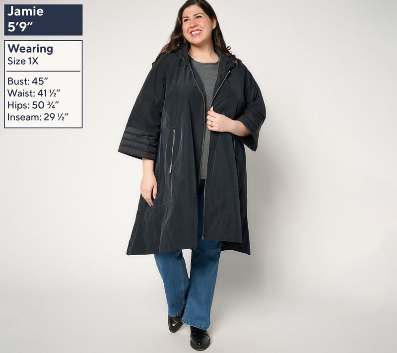 LOGO by Lori Goldstein Regular Long Zip Front Jacket w/ Hood — View 6