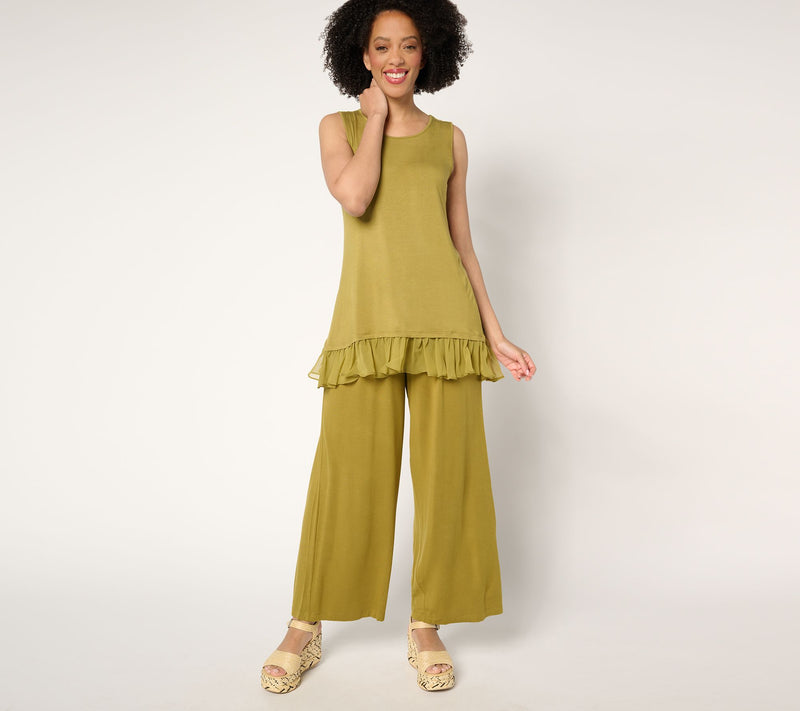 LOGO Layers by Lori Goldstein Knit Tank with Hi-Low Chiffon Hem — View 5