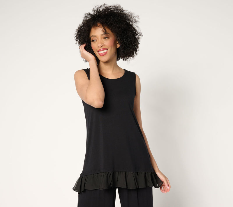 LOGO Layers by Lori Goldstein Knit Tank with Hi-Low Chiffon Hem — View 17