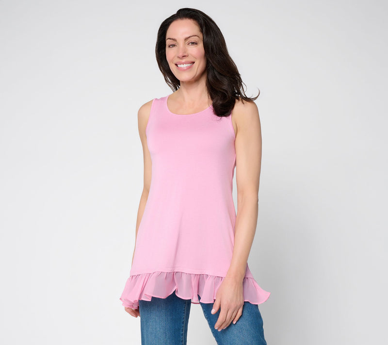 LOGO Layers by Lori Goldstein Knit Tank with Hi-Low Chiffon Hem — Main view
