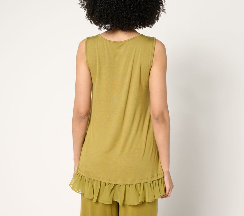 LOGO Layers by Lori Goldstein Knit Tank with Hi-Low Chiffon Hem — View 4