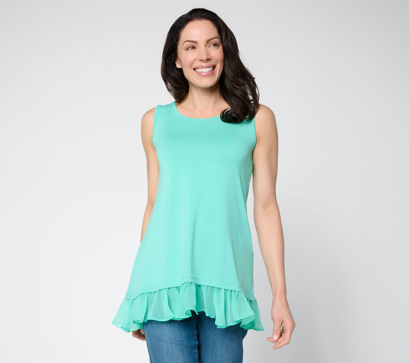 LOGO Layers by Lori Goldstein Knit Tank with Hi-Low Chiffon Hem — View 20