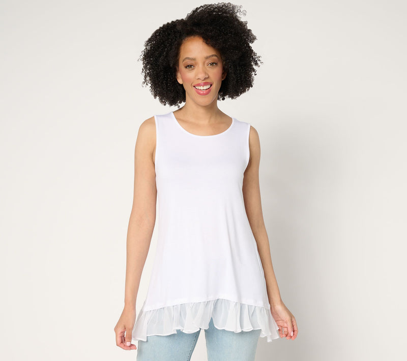 LOGO Layers by Lori Goldstein Knit Tank with Hi-Low Chiffon Hem — View 25