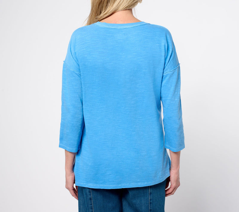 LOGO by Lori Goldstein 100% Cotton Slub V-Neck 3/4 Sleeve Top — View 4