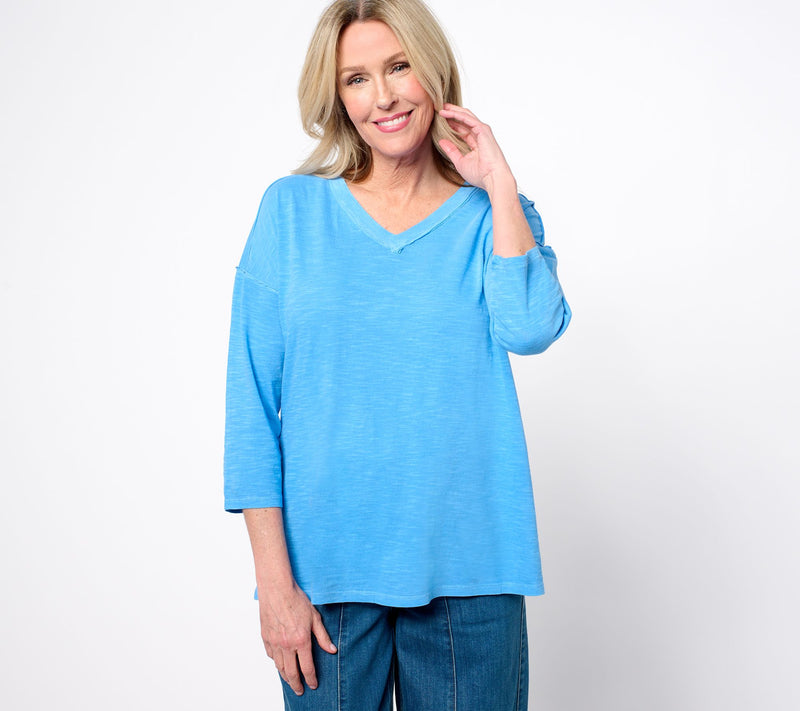 LOGO by Lori Goldstein 100% Cotton Slub V-Neck 3/4 Sleeve Top — View 13
