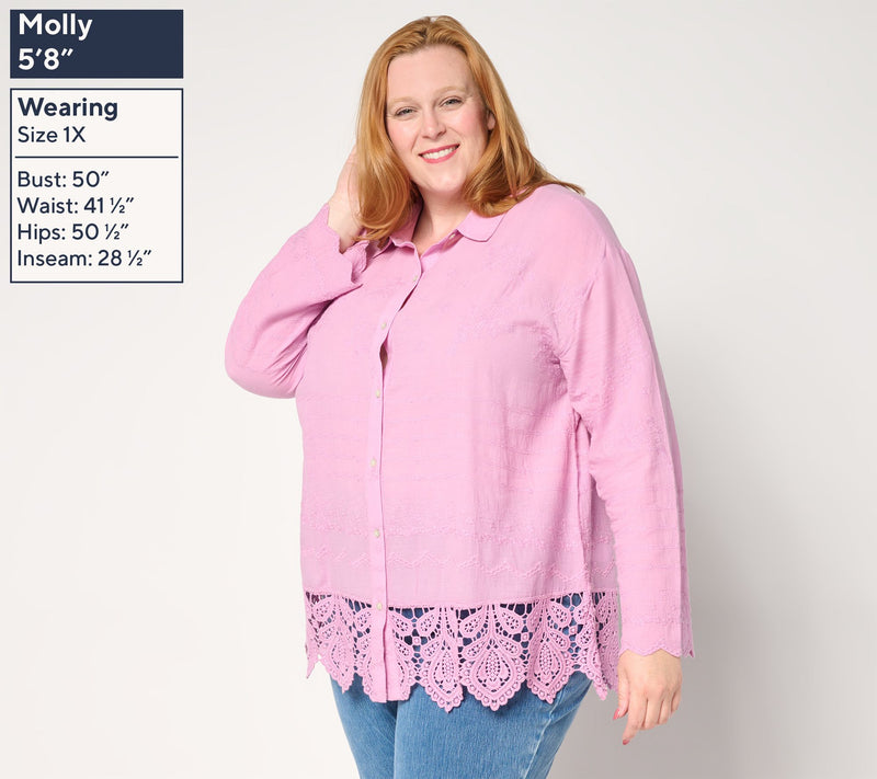 LOGO Lavish by Lori Goldstein 100% Cotton Embroidered Shirt — View 2