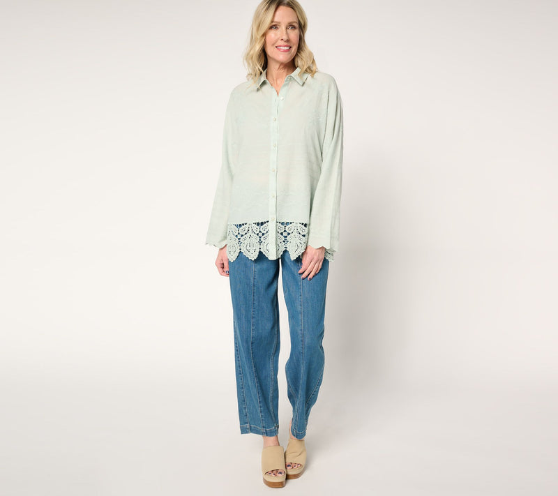 LOGO Lavish by Lori Goldstein 100% Cotton Embroidered Shirt — View 5